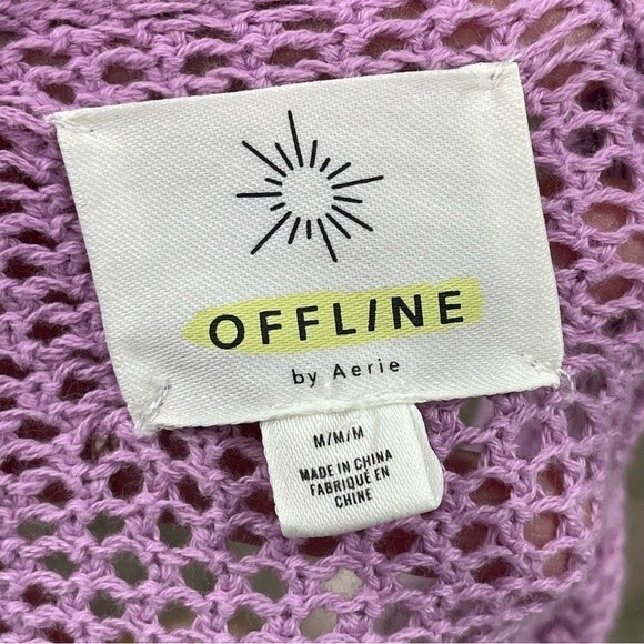 Aerie Offline Ombré Open Knit Crop Sweater Size MEDIUM Purple Pink/Cream Brown - Picture 2 of 7